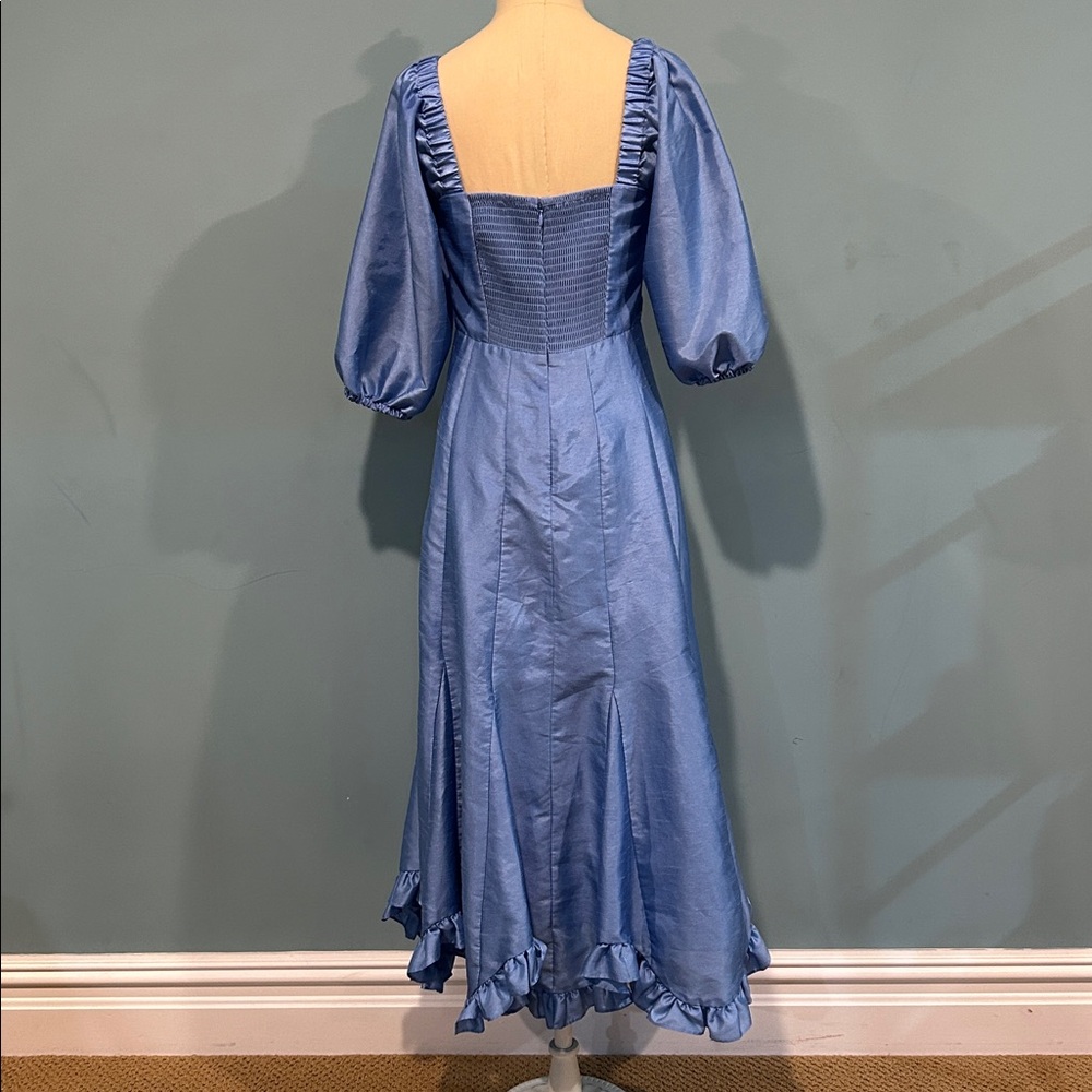 Anthropologie Hutch Twist Front Dress XS Puff Sleeve Ruffle Hem Sky Blue Midi - Picture 3 of 17